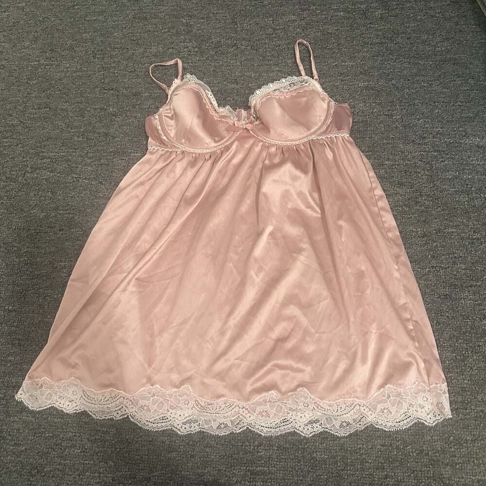Victoria’s Secret Angels baby pink satin babydoll slip dress Size 36C